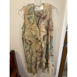 Handmade Rare Bird Shirt Sz S Sleeveless Ruffed Boho Distressed Long NOS!